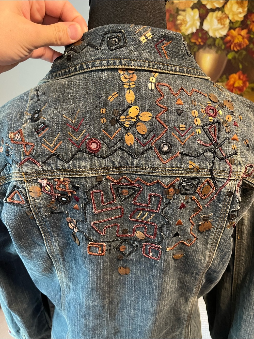 Chicos Embellished Dark Denim Y2K Vintage Jean Jacket M - Picture 5 of 10